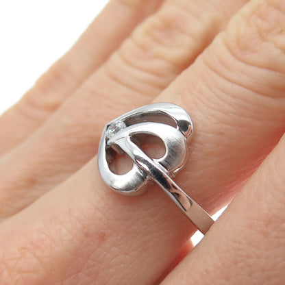 925 Sterling Silver Round-Cut C Z Modernist Heart Ring Size 7.25