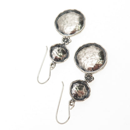 Or Paz PZ 925 Sterling Silver Vintage Israel Hammered Oxidized Dangle Earrings