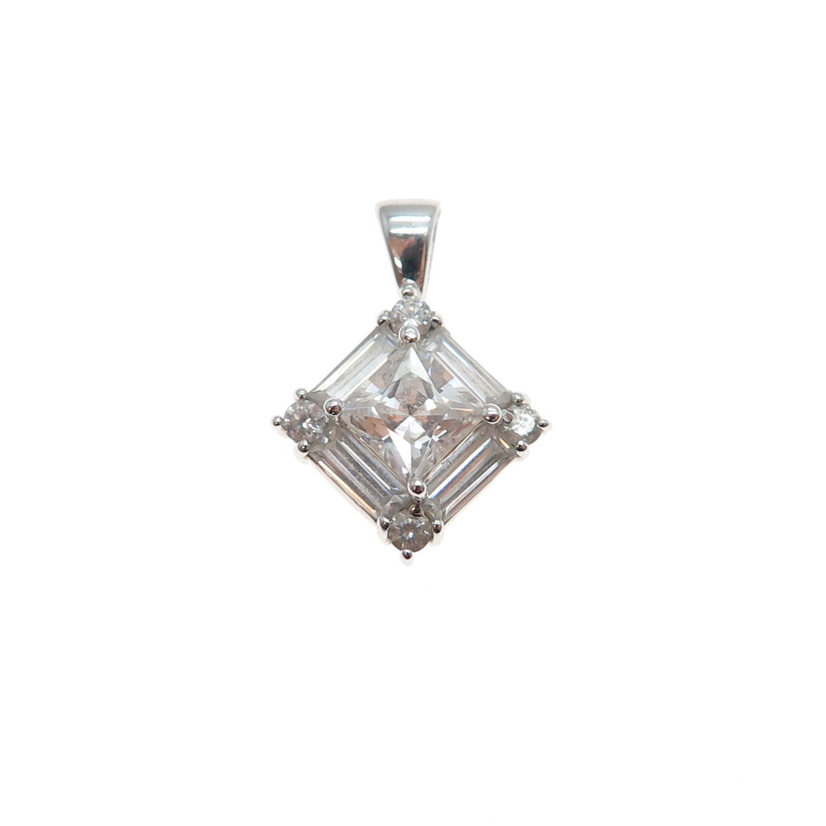 925 Sterling Silver Princess Baguette & Round-Cut C Z Minimalist Charm Pendant