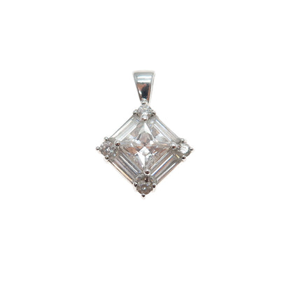 925 Sterling Silver Princess Baguette & Round-Cut C Z Minimalist Charm Pendant