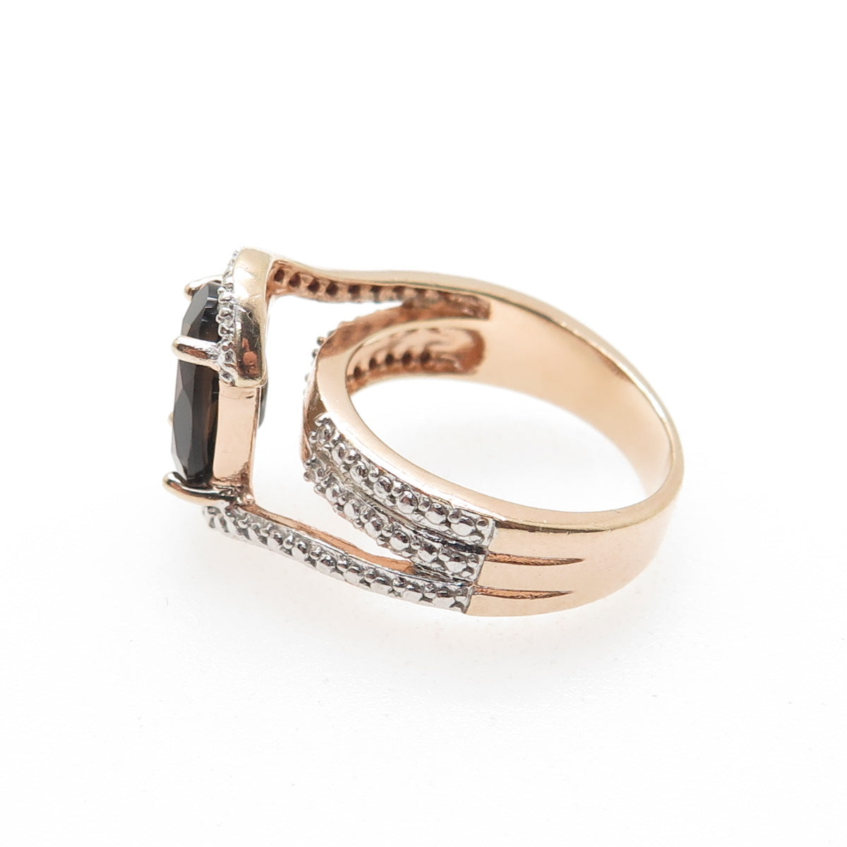 925 Sterling Rose Gold Plated Real Diamond Accent & Smoky Topaz Ring Size 7.25