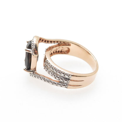 925 Sterling Rose Gold Plated Real Diamond Accent & Smoky Topaz Ring Size 7.25