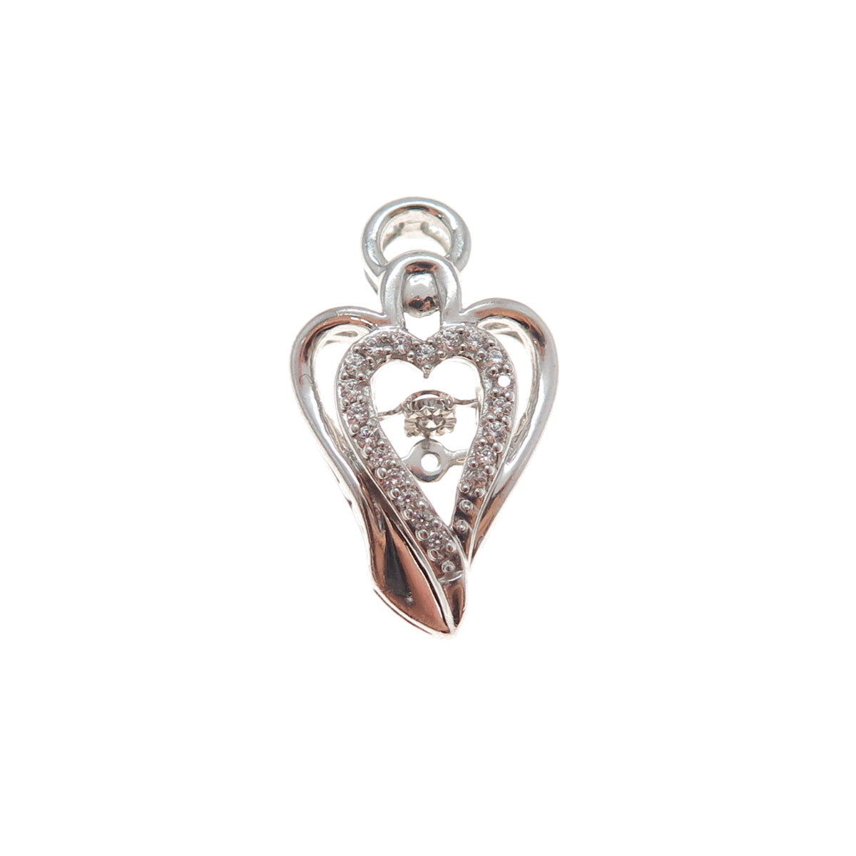 925 Sterling Silver Round-Cut C Z Angel Heart Minimalist Slide Pendant