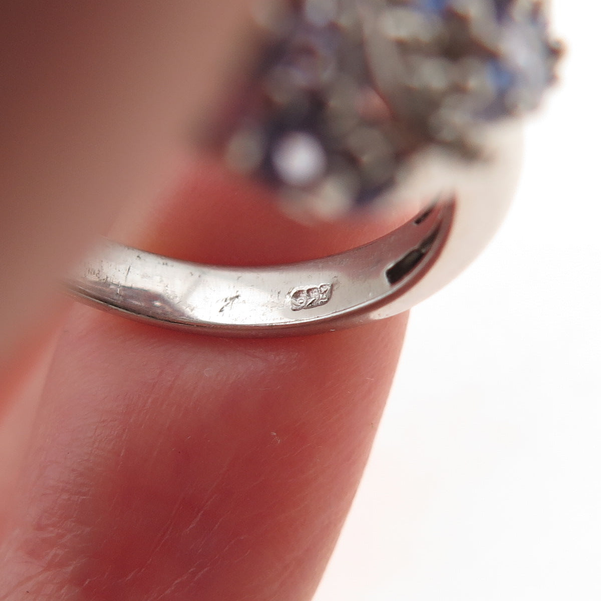 Chuck Clemency 925 Sterling Silver Real Tanzanite & White Topaz Ring Size 8.25