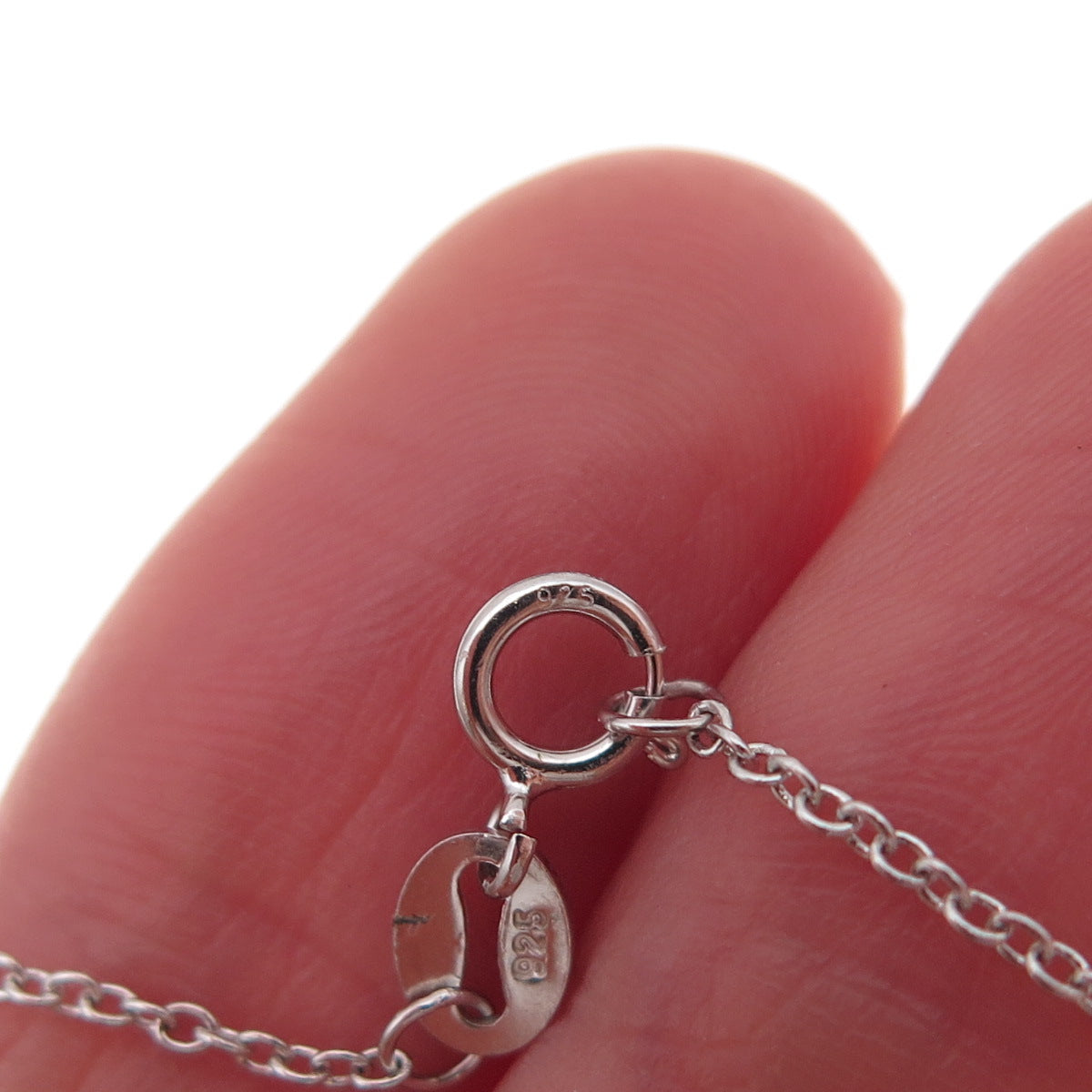 925 Sterling Silver Real Round-Cut Diamond Heart Cable Chain Necklace 18"