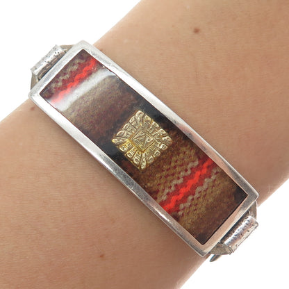 925 Sterling Silver 2-Tone Vintage Glass Mayan Tribal ID Oxidized Bracelet 8.25"