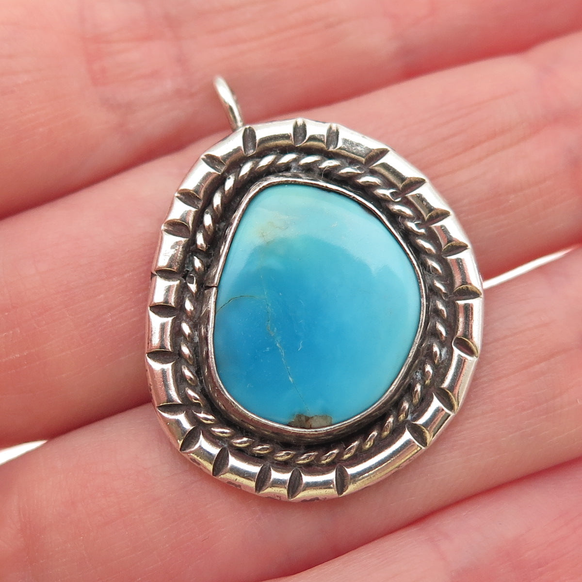 Old Pawn 925 Sterling Silver Vintage Southwestern Turquoise Tribal Charm Pendant