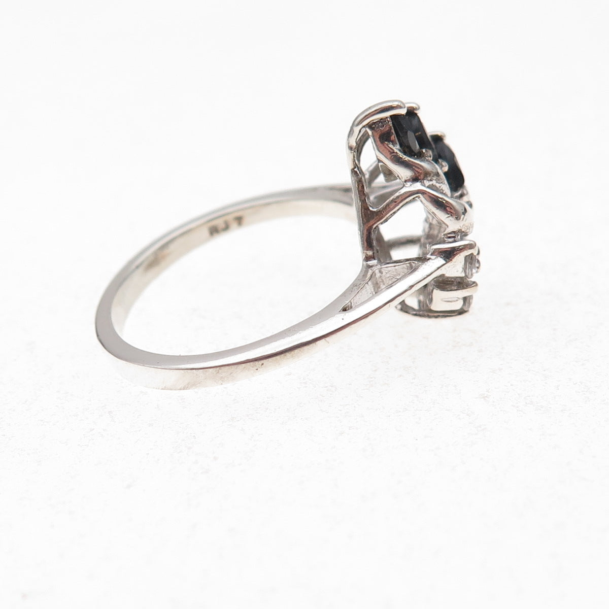 RJ Graziano 925 Sterling Silver Real Sapphire & C Z Ring Size 7