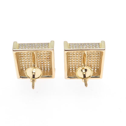 925 Sterling Silver Gold Plated Round-Cut C Z Square Stud Earrings