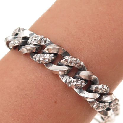 800 Silver Vintage European Curb Link Oxidized Bracelet 7"