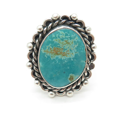 Old Pawn 925 Sterling Vintage Southwestern Turquoise Beaded Ring Size 7.25