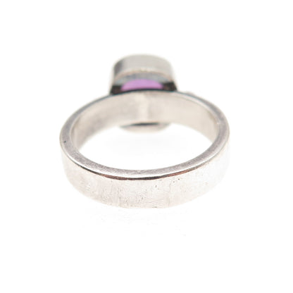 925 Sterling Silver Vintage Real Amethyst Modernist Oxidized Ring Size 5