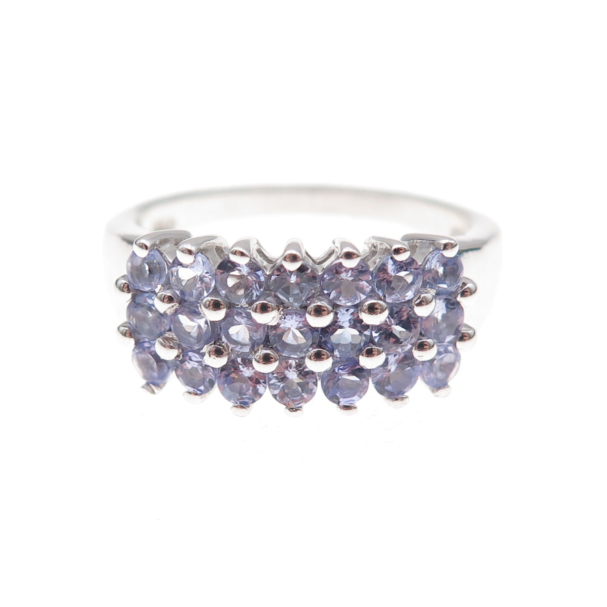 925 Sterling Silver Real Round-Cut Tanzanite Ring Size 8