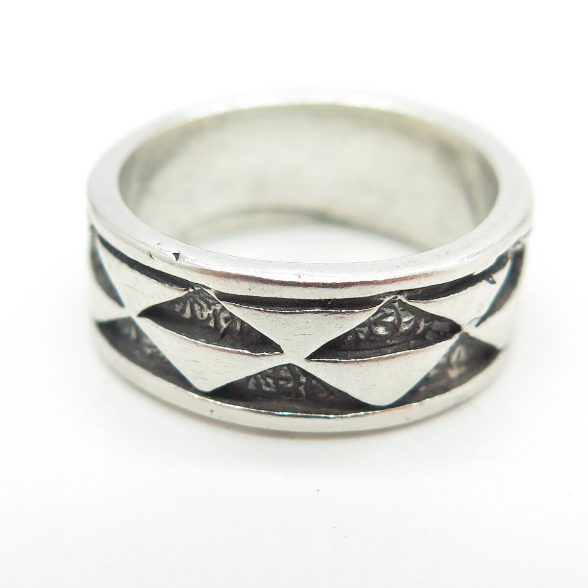 SUN WEST 925 Sterling Silver Vintage Checkers Band Ring Size 6