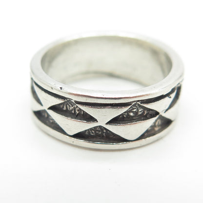 SUN WEST 925 Sterling Silver Vintage Checkers Band Ring Size 6