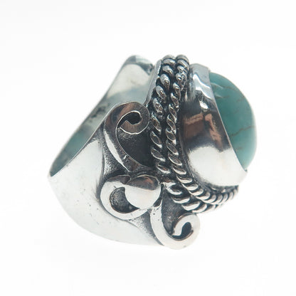 925 Sterling Silver Vintage Real Lone Mountain Turquoise Oxidized Ring Size 9.75