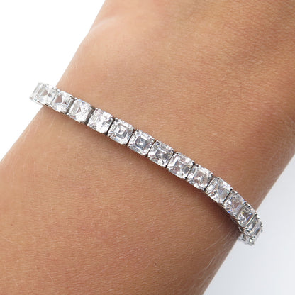 925 Sterling Silver Asscher-Cut C Z Tennis Link Bracelet 7.5"