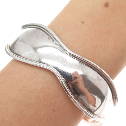 925 Sterling Silver Vintage Mexico Modernist Wavy Adjustable Cuff Bracelet 7"