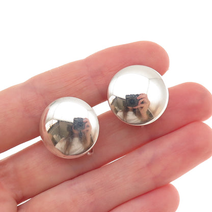 Beau 925 Sterling Silver Antique Art Deco Disc Oxidized Screw Back Earrings
