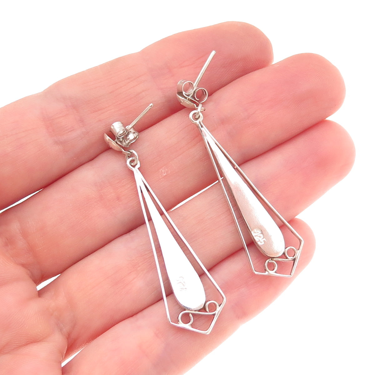 925 Sterling Silver Vintage Real Chrysocolla Modernist Dangle Earrings
