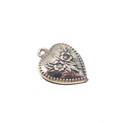925 Sterling Antique Art Deco Engraved Floral Heart Chatelaine Mini Pendant