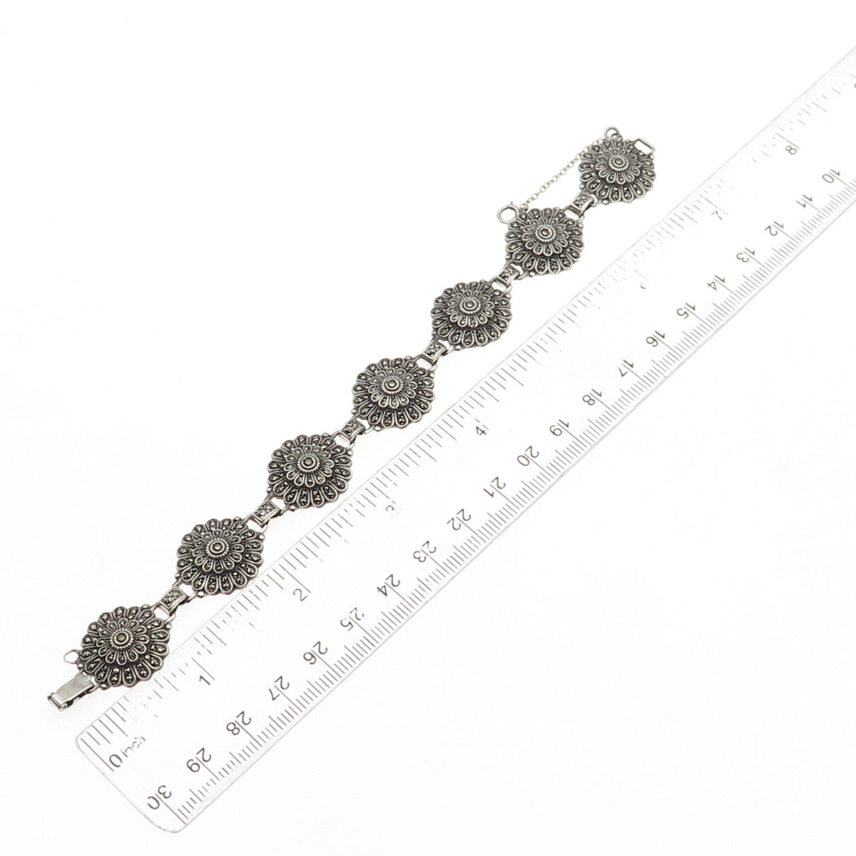 Kimler & Daniel Sterling Silver Antique Art Deco Real Marcasite Bracelet 6.75"
