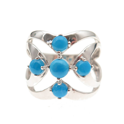 925 Sterling Silver Real Sleeping Beauty Turquoise Floral Ring Size 8.25