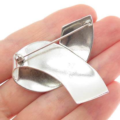 925 Sterling Silver Vintage Mexico Modernist Ribbon Pin Brooch
