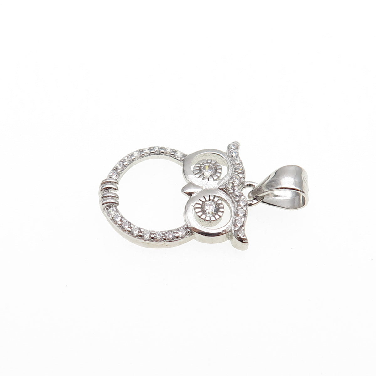 925 Sterling Silver Round-Cut C Z Owl Bird Mini Charm Pendant