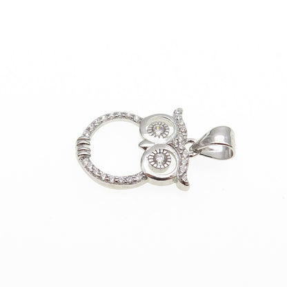 925 Sterling Silver Round-Cut C Z Owl Bird Mini Charm Pendant