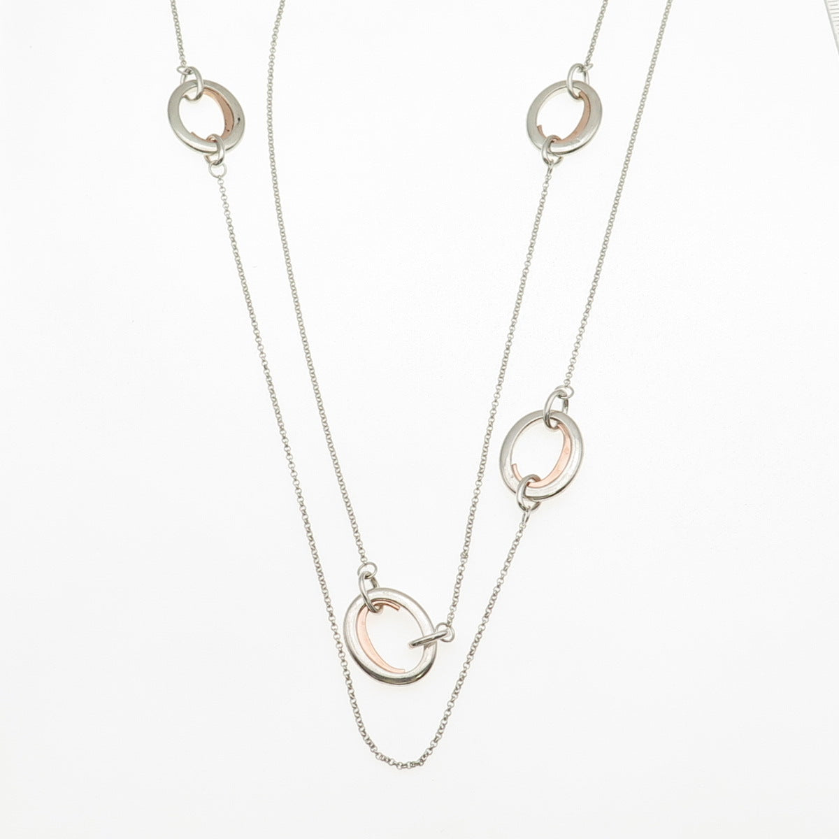 Christofle Sterling Silver 2-Tone C De Christofle Rolo Double Chain Necklace 30"