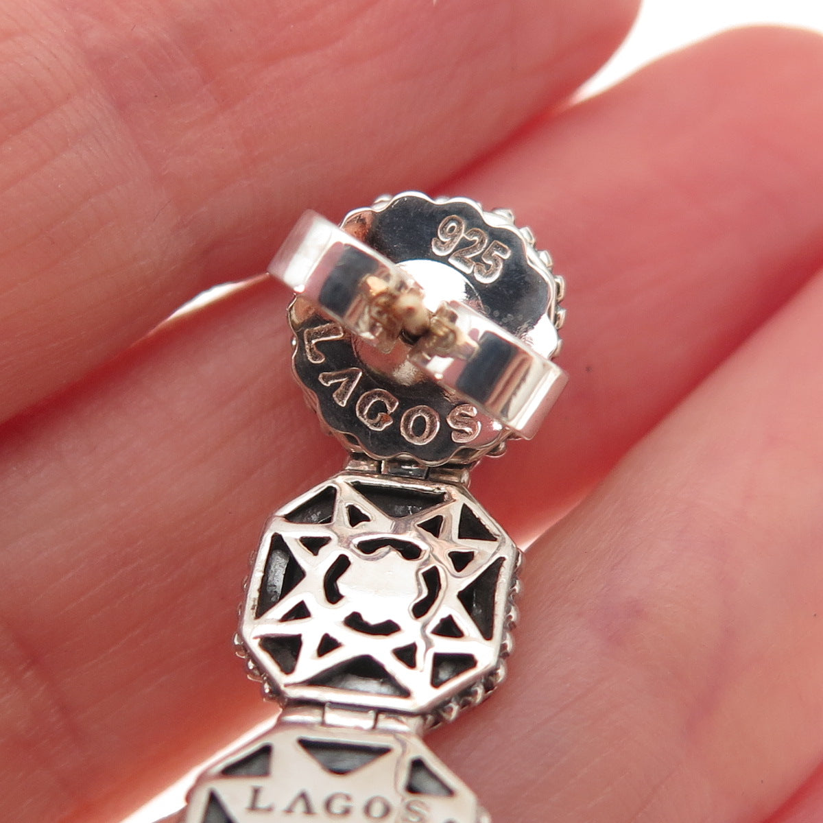 Lagos 925 Sterling Silver 14K Gold Posts Vintage Rocks Collection Drop Earrings