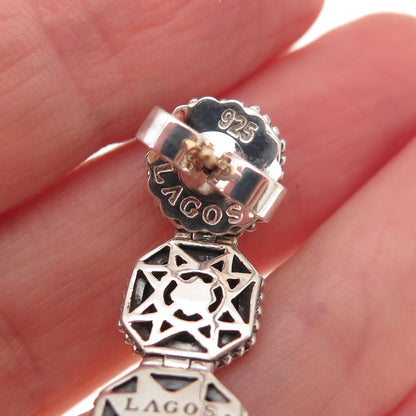 Lagos 925 Sterling Silver 14K Gold Posts Vintage Rocks Collection Drop Earrings