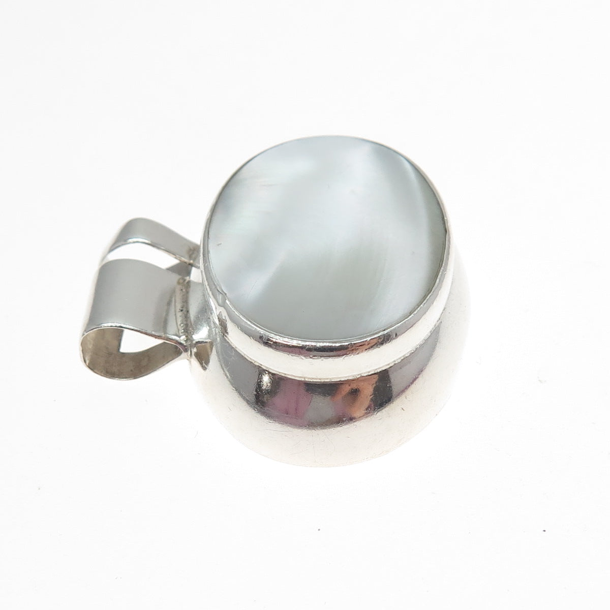 925 Sterling Silver Vintage Real Mother-of-Pearl Modernist Pendant