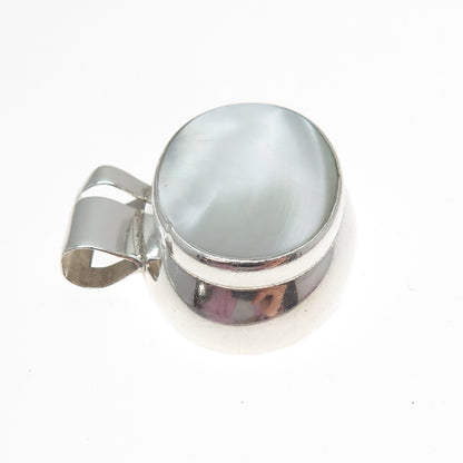 925 Sterling Silver Vintage Real Mother-of-Pearl Modernist Pendant
