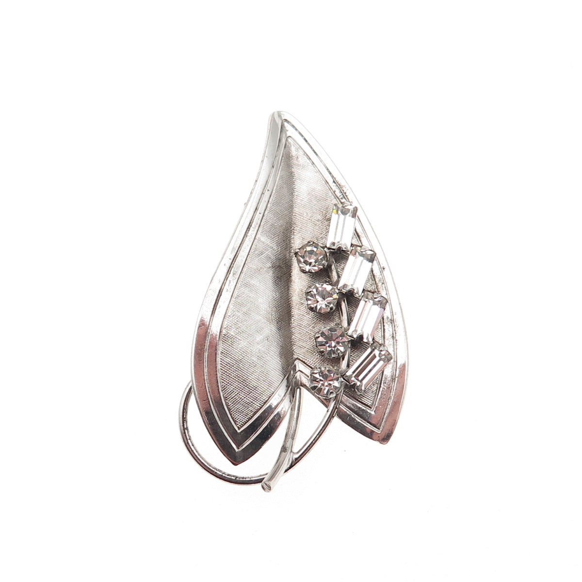 925 Sterling Silver Antique Art Deco Rhinestone Floral Leaf Pin Brooch