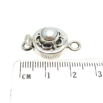 925 Sterling Silver Vintage Real Pearl Flower Box Clasp for Bracelet / Necklace