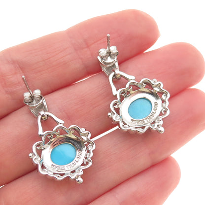 Chapal Zenray 925 Sterling Silver Real Turquoise Ornate Dangle Earrings