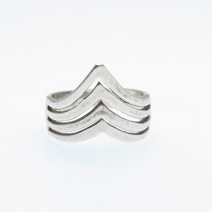 925 Sterling Silver Vintage Chevron 4-Row Oxidized Ring Size 6.25