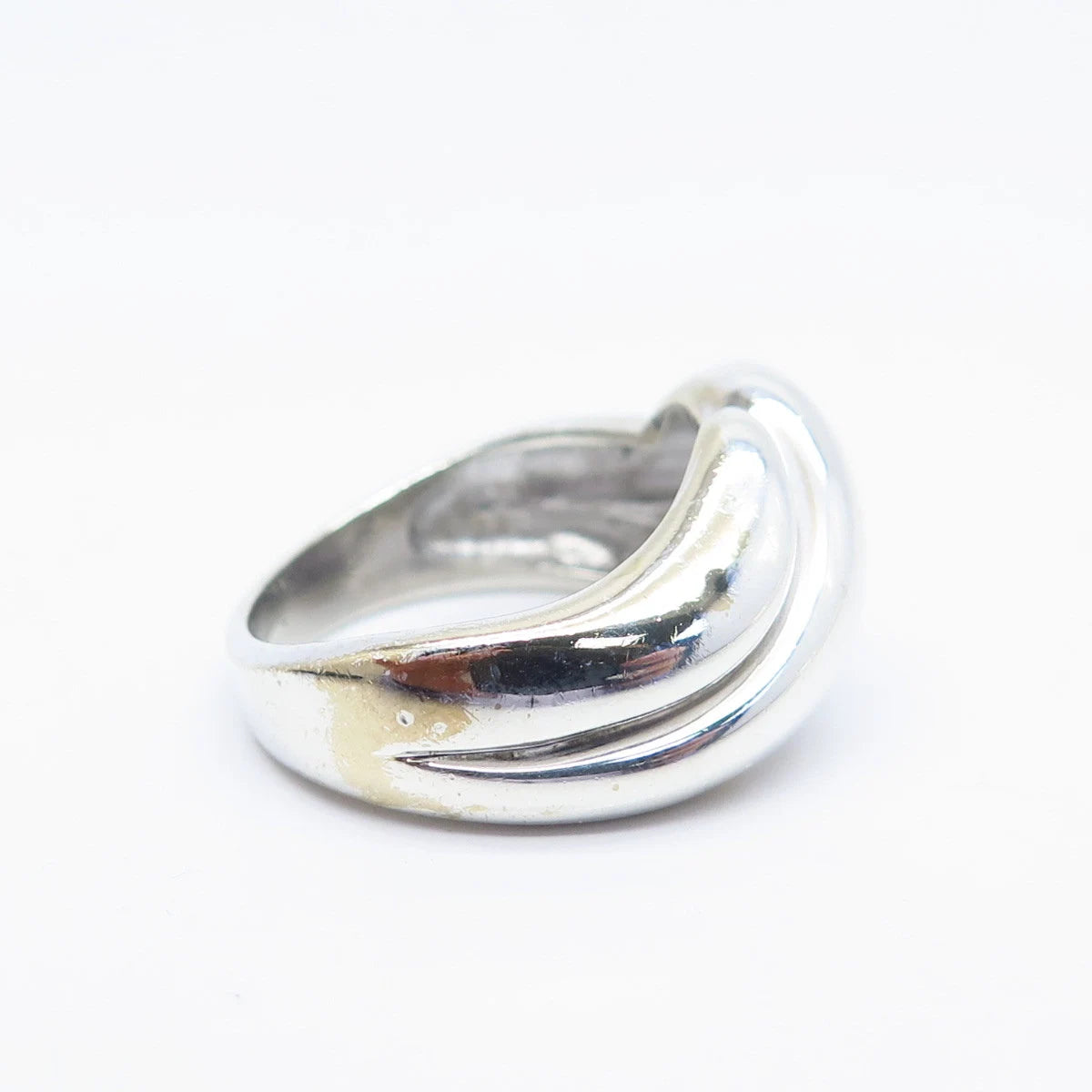 925 Sterling Silver Vintage Ribbed Ring Size 7