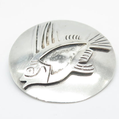 925 Sterling Silver Vintage Mexico A. Garcia Fish Round Pin Brooch