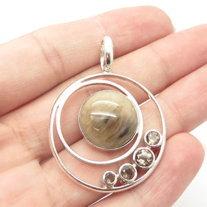 925 Sterling Silver Vintage Jay King Desert Rose Tiger Eye Smoky Quartz Pendant