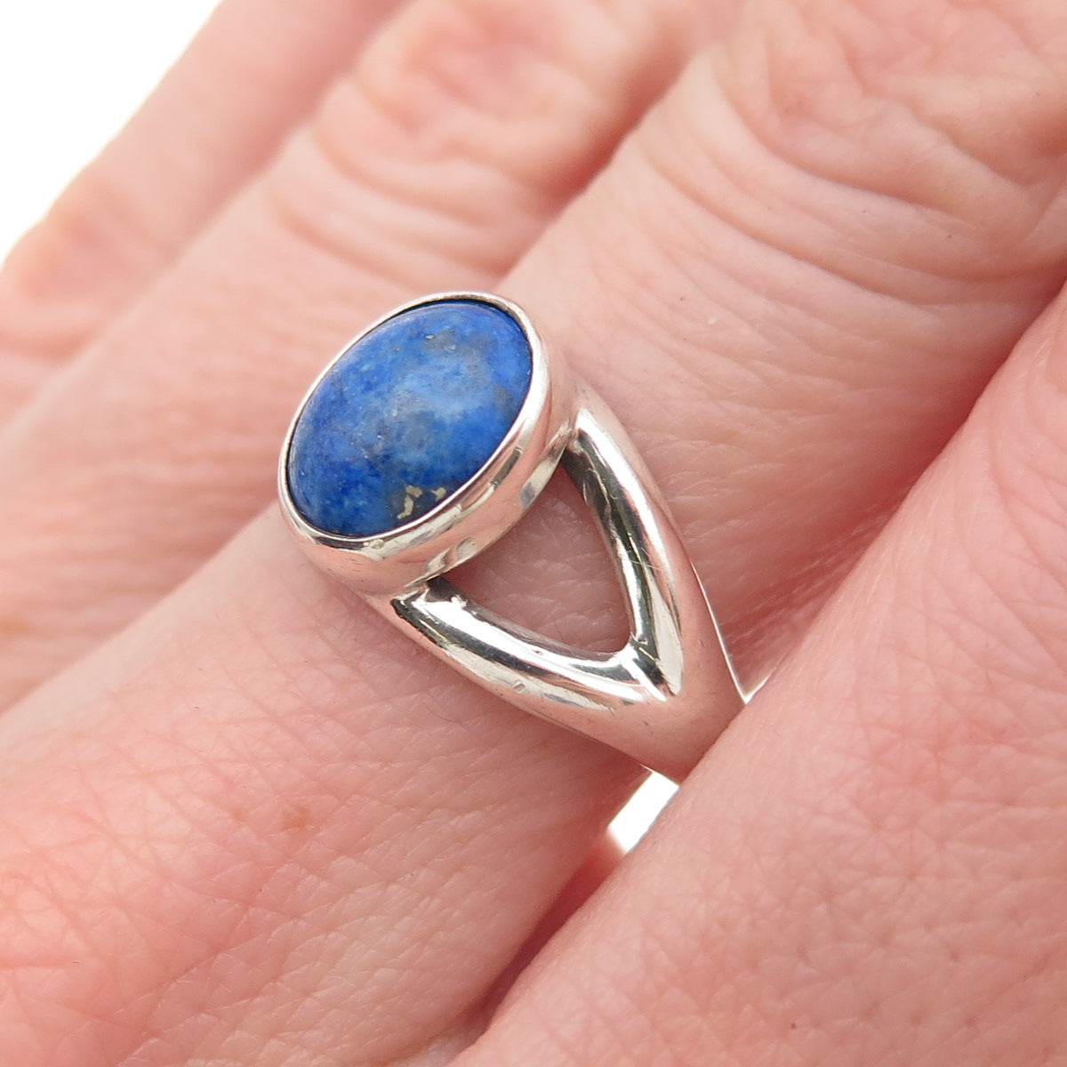 Rocky 925 Sterling Silver Vintage Real Lapis Modernist Ring Size 7.75