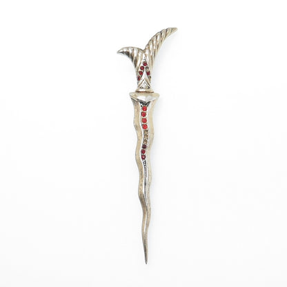 925 Sterling Gold Plated Vintage Rhinestone Sword Pin Brooch (missing 5 stones)