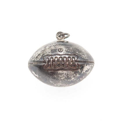 925 Sterling Silver Vintage Football Ball Oxidized 3D Mini Charm Pendant