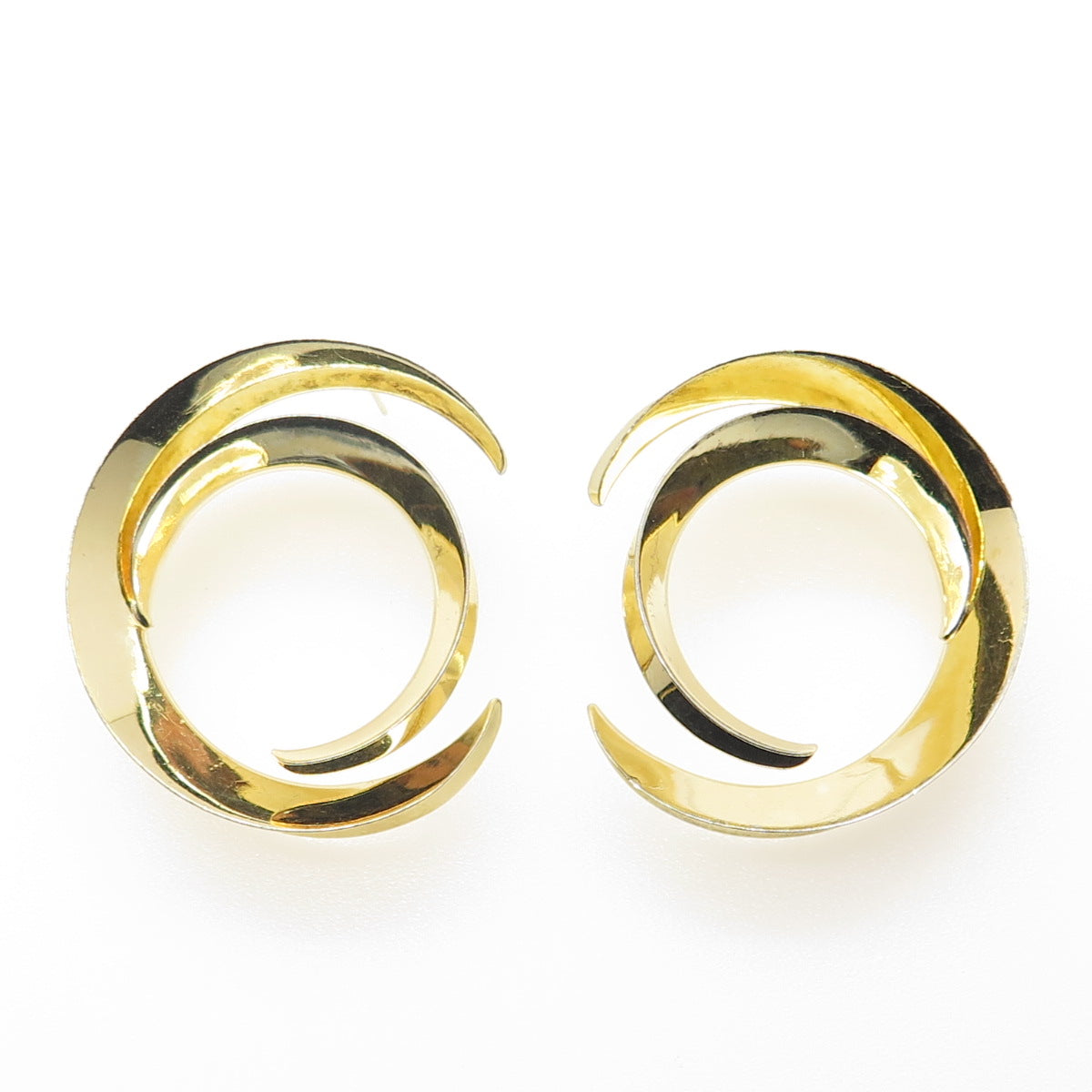 SUZANNE SYZ 925 Sterling Silver Gold Plated Crescent Modernist Earrings