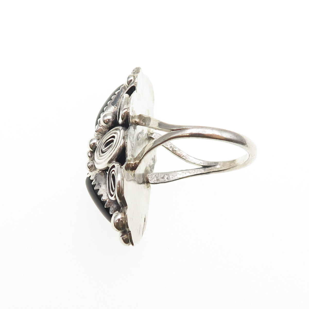 Old Pawn 925 Sterling Silver Vintage Southwestern Black Onyx Feather Ring Size 8