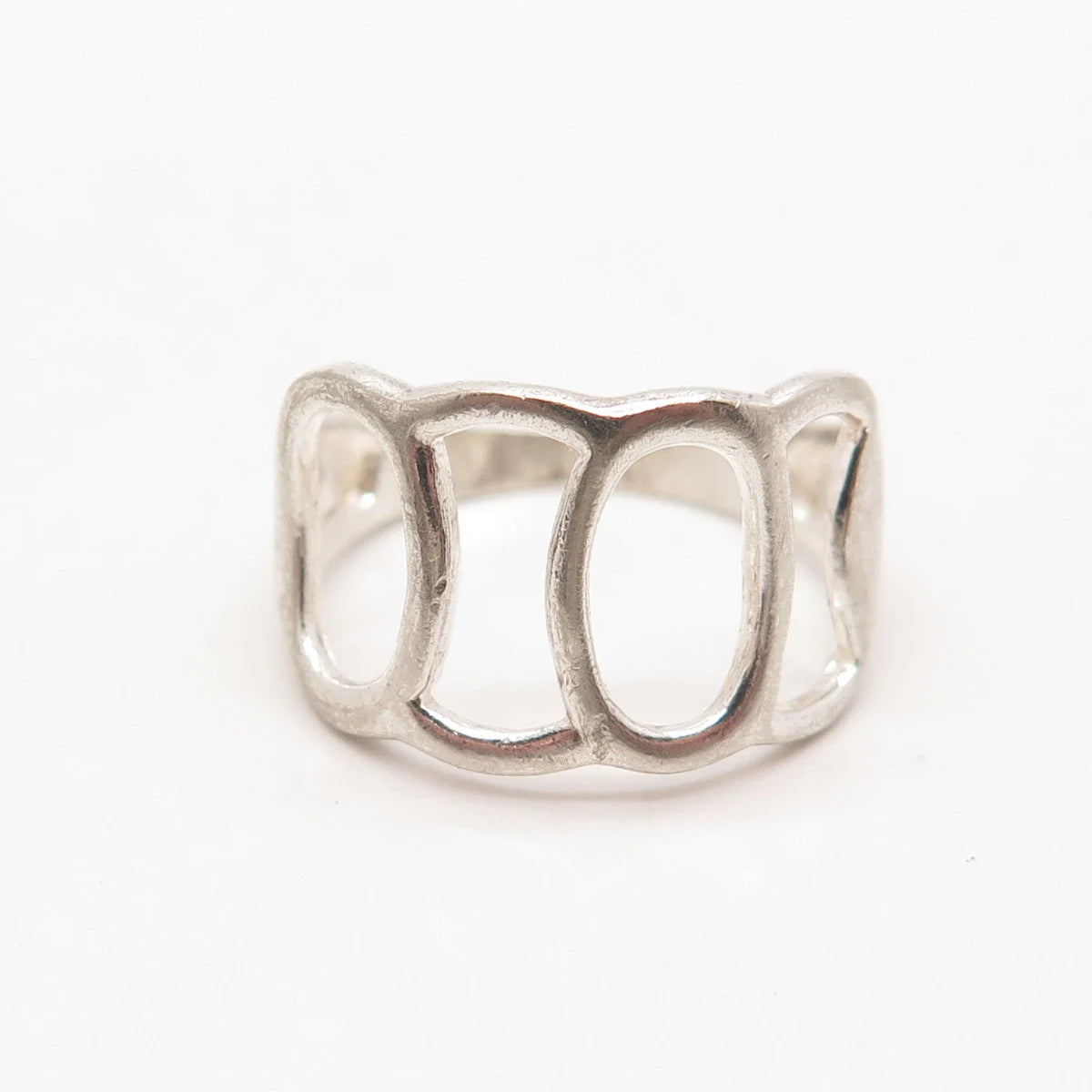 925 Sterling Silver Vintage Modernist Open Wide Ring Size 8.25
