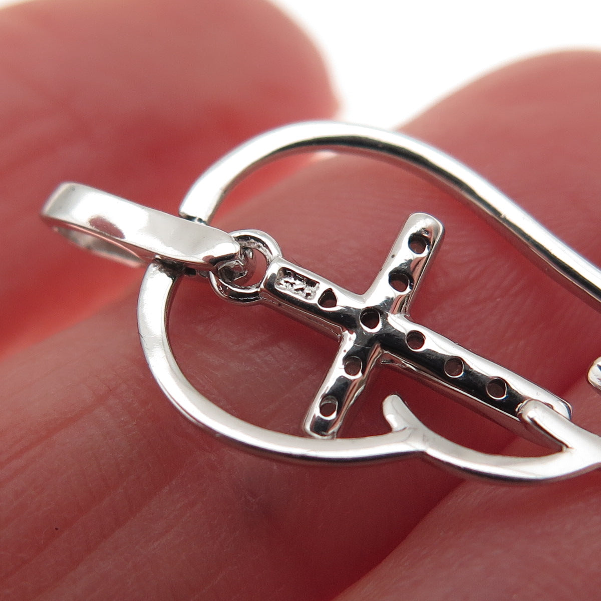 Charles Winston 925 Sterling Silver Real Diamond Cross Angel Wing Charm Pendant