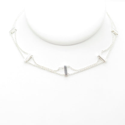 925 Sterling Silver Italy Station Bar Rolo Double Chain Chocker Necklace 12-16"